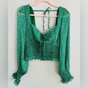 LULUS Green Long Sleeve Cropped Top Blouse  Size L NWT